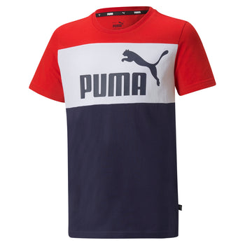 T-shirt blu, bianca e rossa da bambino Puma Essentials+ Colorblock, Abbigliamento Sport, SKU a762000010, Immagine 0